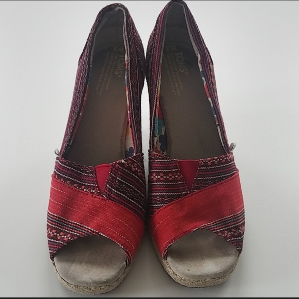 Toms peep toe canvas wedge